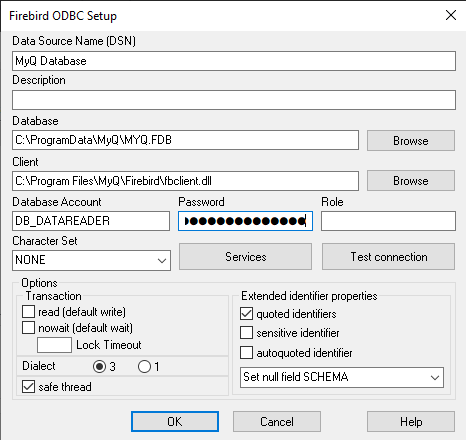  Firebird ODBC Setup tab