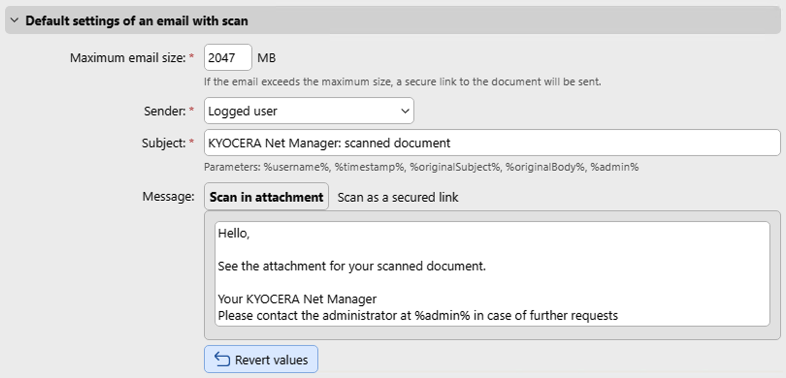 KYOCERA Net Manager - emails with scan