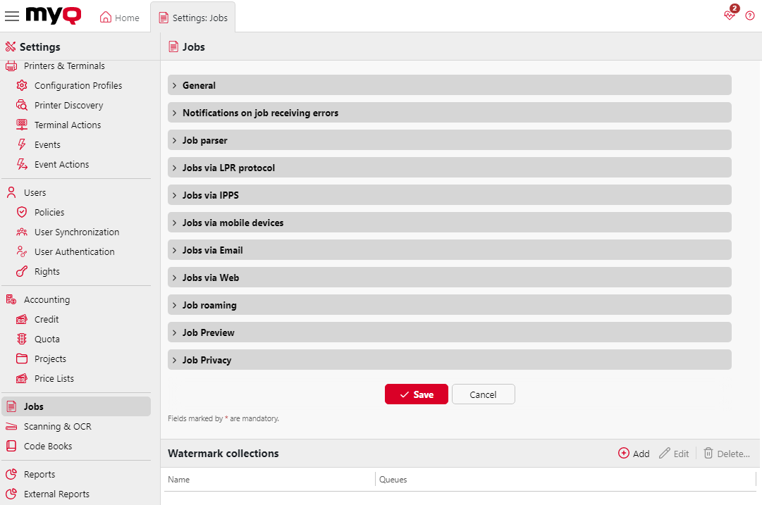 Jobs settings tab