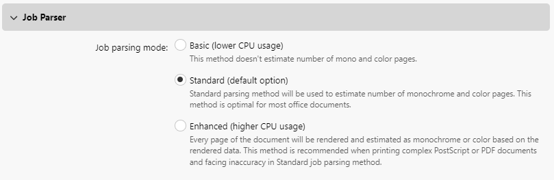 Job parser settings