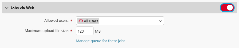 Jobs via web settings