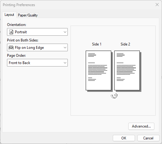 Example of More settings (Layout) on Windows 11