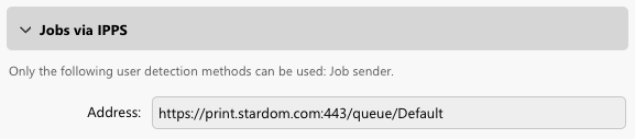 Example - URL for IPPS printing for the Default queue