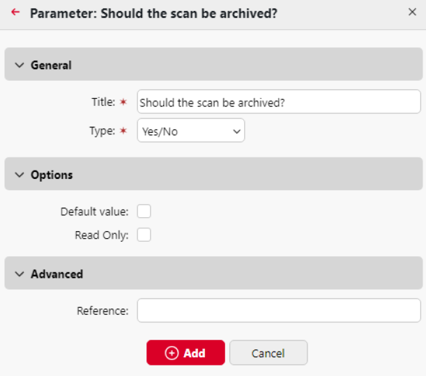 Example Yes,No custom parameter settings