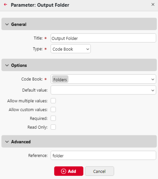 Code Book custom parameter example settings