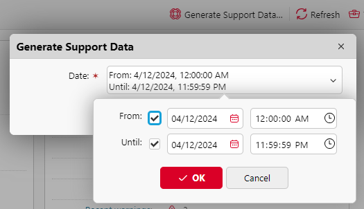 Generate Support data - setting the timeframe for the data