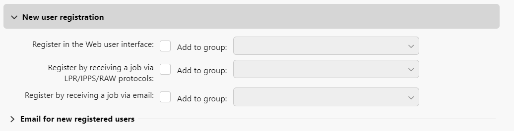 New user registration settings