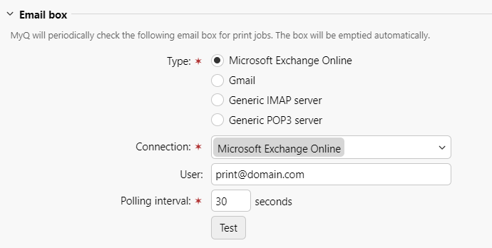 Microsoft Exchange settings