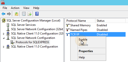 Enabling TCP IP protocol