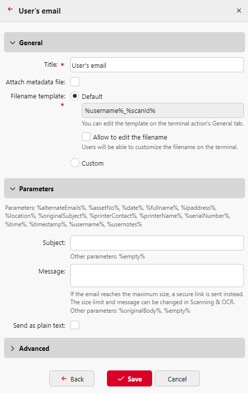 Scan to User's email settings