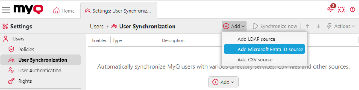 Adding an Entra ID sync source