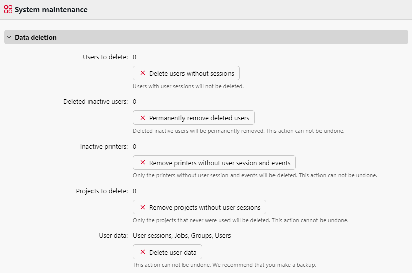 System Maintenance - data deletion