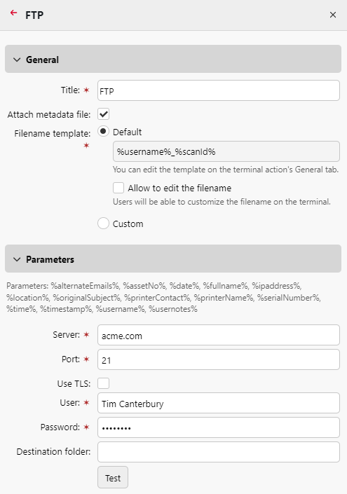 Scan to FTP server settings