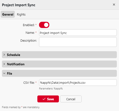 Project synchronization schedule properties