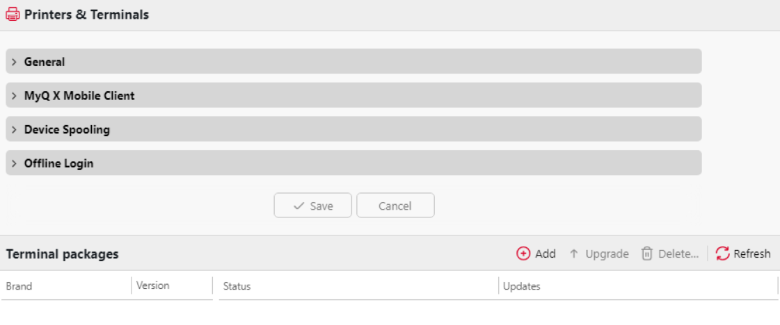 Printers and Terminals settings tab