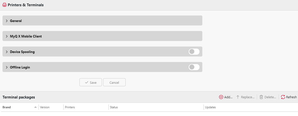 Printer and Terminals settings