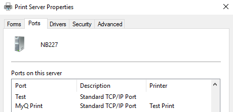 Print Server Properties - Ports