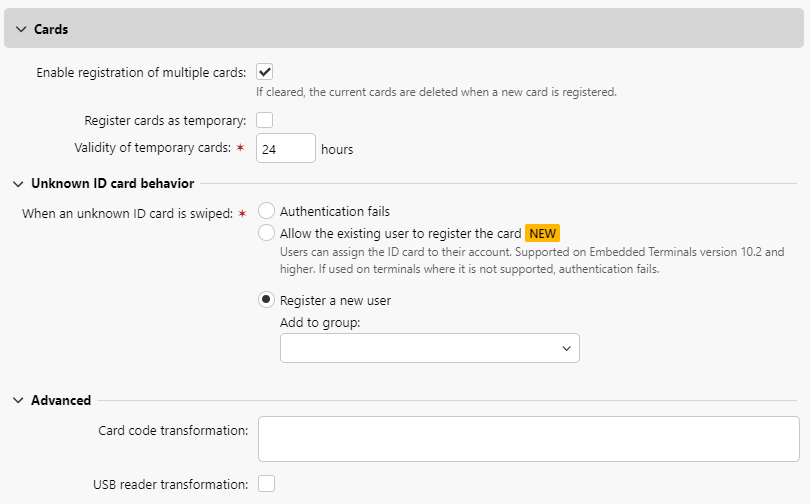 ID Card management options