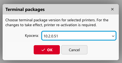 Choosing the terminal package confirmation pop-up