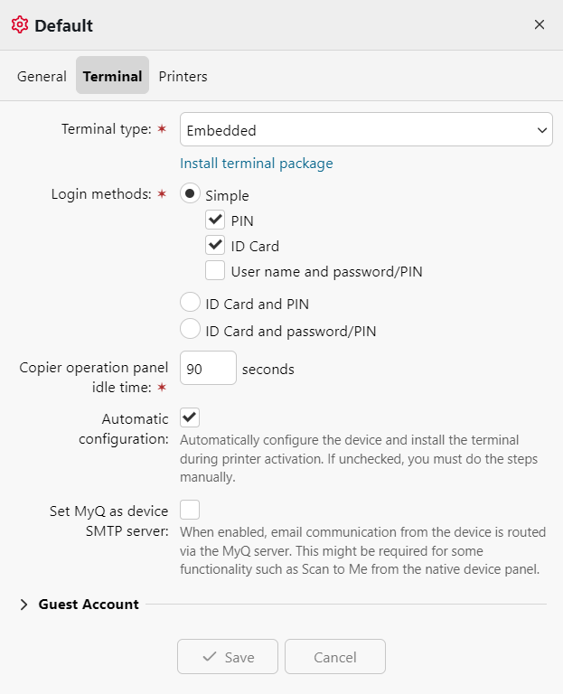 Terminal settings