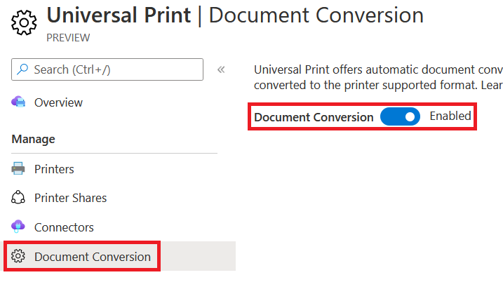 MS Azure - Universal Print document conversion