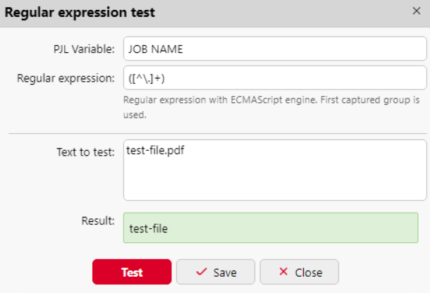 Regular expression test example for job name detection