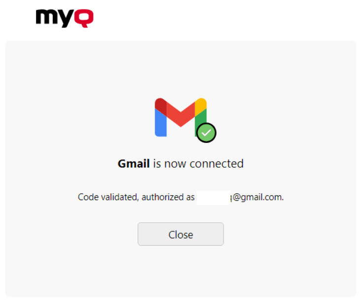 Gmail connected to MyQ