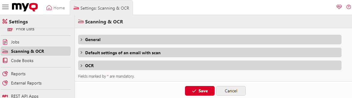 Scanning and OCR settings tab