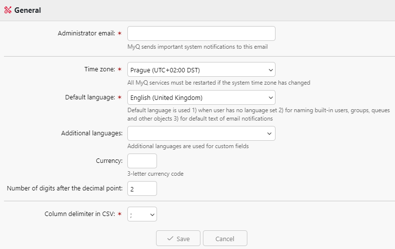 general settings including administrator email