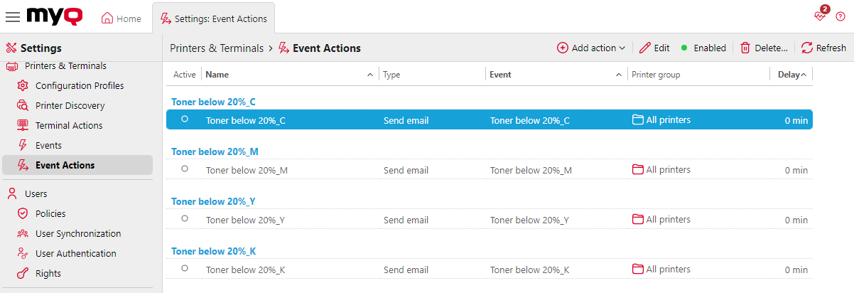 Predefined event actions