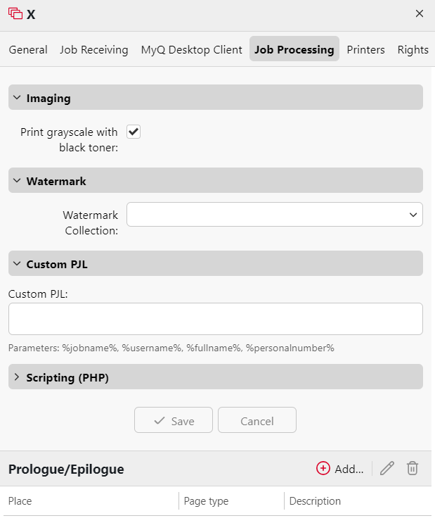 Job processing tab