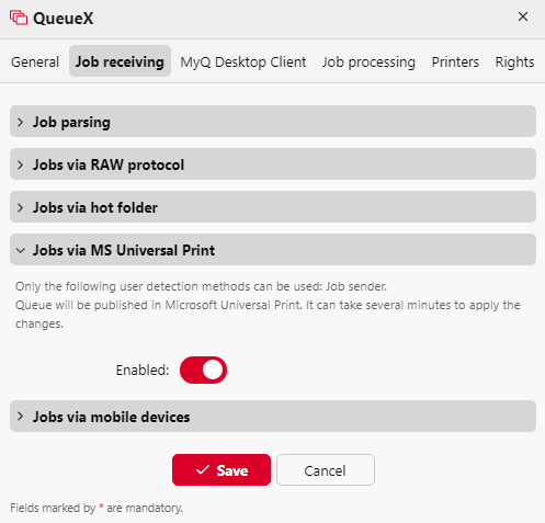 Queue properties - publish queue in MS UP