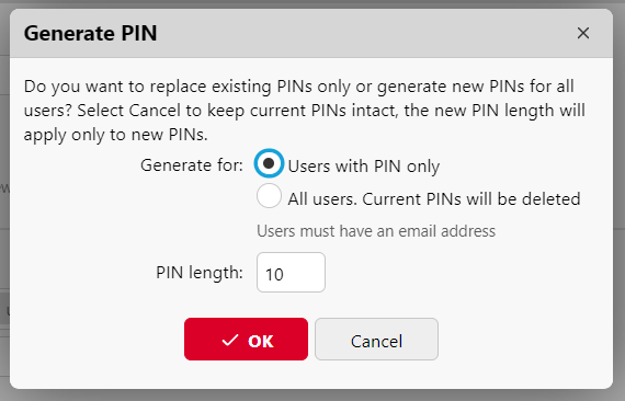 Generating a new PIN