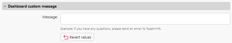 Dashboard custom message setting