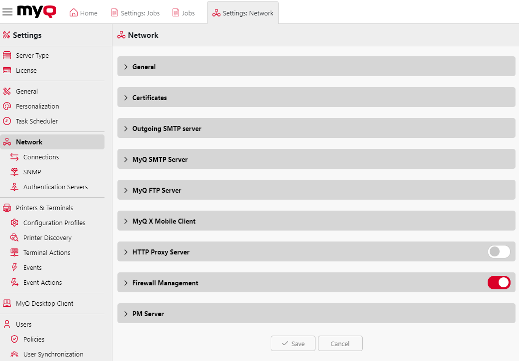 Network settings tab