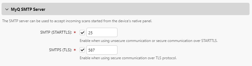 MyQ STMP Server settings