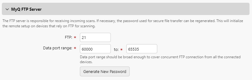 MyQ FTP Server settings