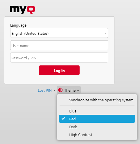 MyQ Web Administrator Interface login screen