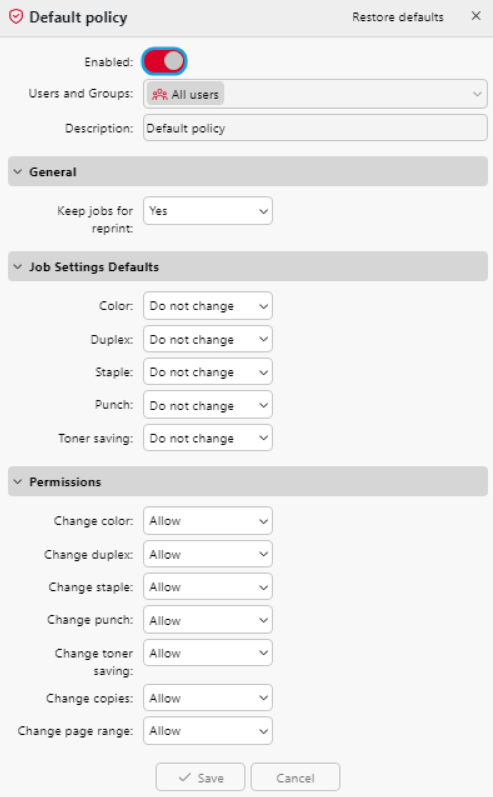 Default policy properties