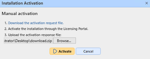 Manual installation activation window