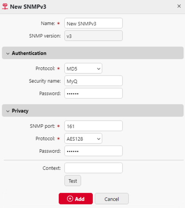 SNMP v3 properties