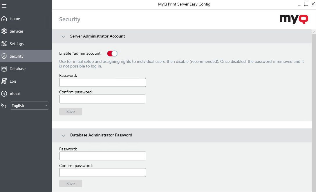 password settings on easy config security tab