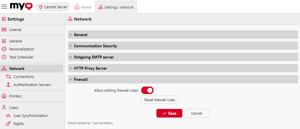 Network settings tab