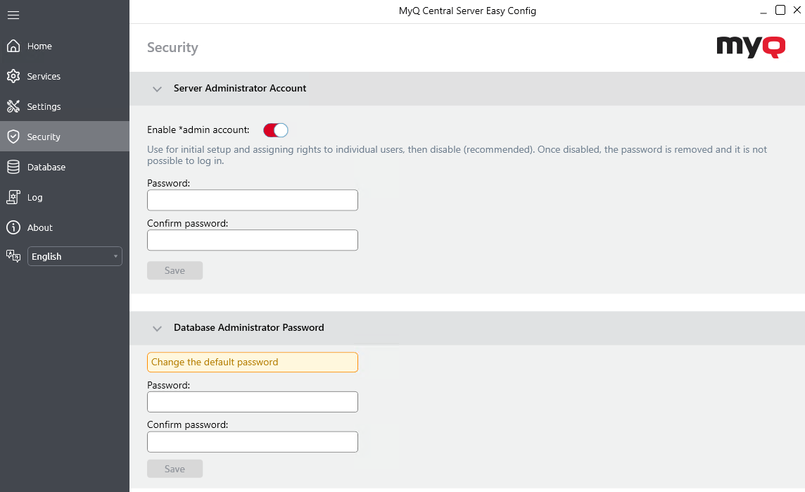 Password Settings on Security Tab