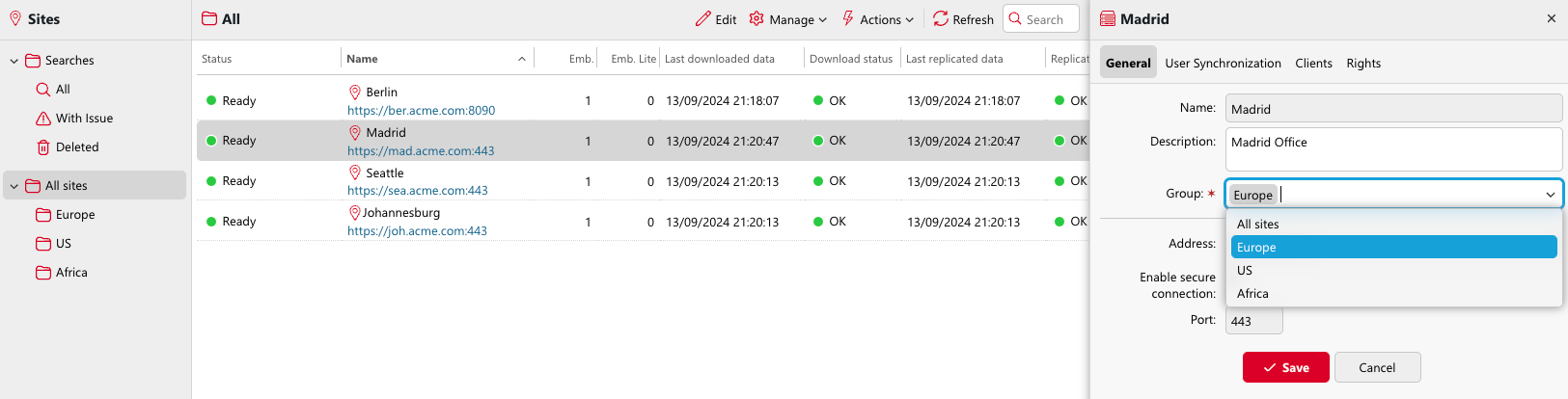 Sites group settings