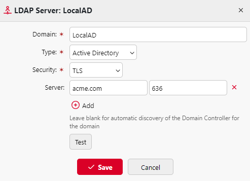 LDAP server LocalAD settings