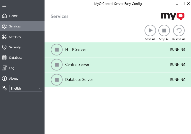 MyQ Central Easy Config - Services tab