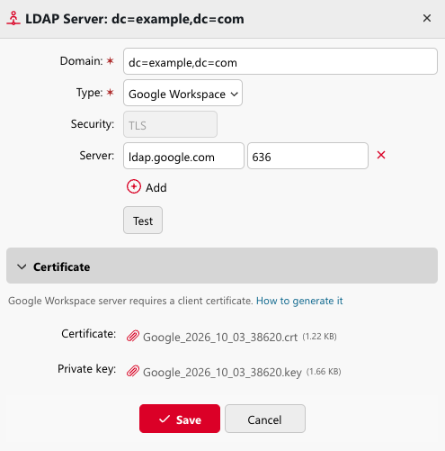 Setting up the LDAP server parameters