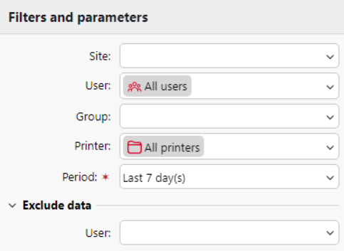 Filters and parameters on the Design sub-tab of the report's editing panel