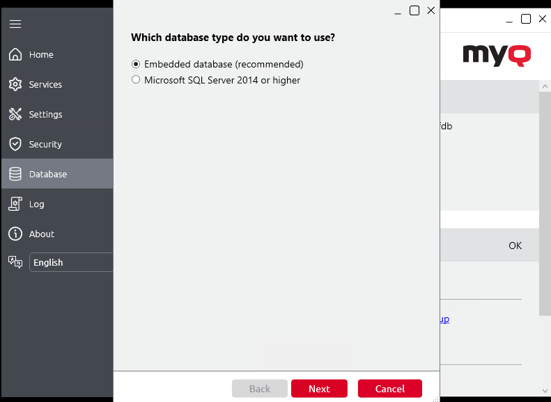 Selecting the Embedded database type